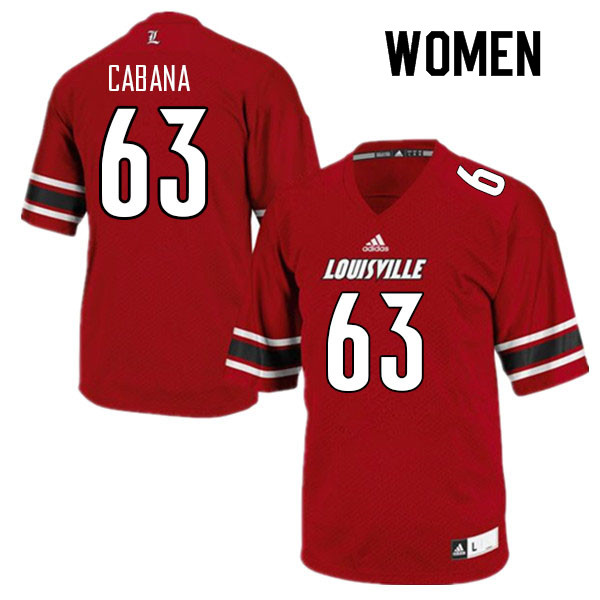Women #63 Max Cabana Louisville Cardinals College Football Jerseys Sale-Red